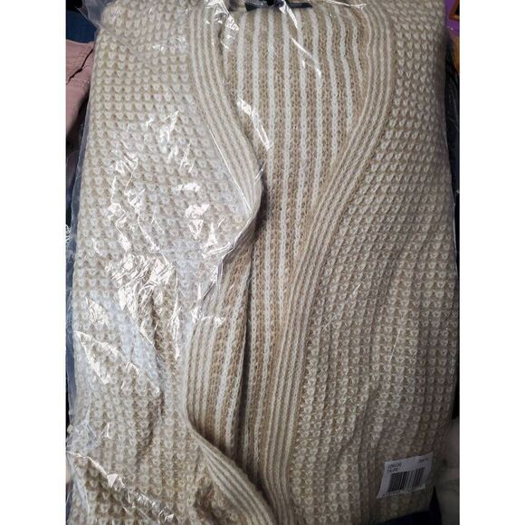 Fortune + Ivy Women's long line open‎ front duster cardigan tan white Size XL - Picture 5 of 6